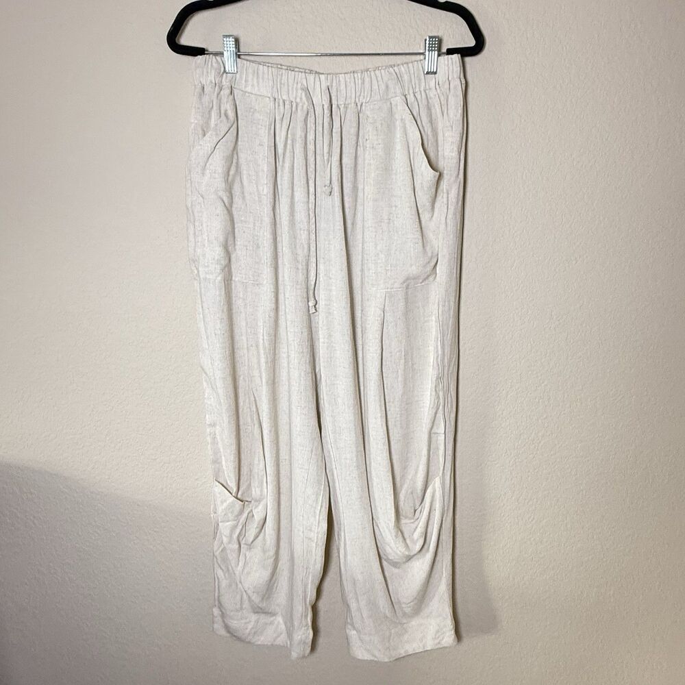 Tarse Women's NWT Large Gaucho Wide-Leg Linen‎ Blend Pants Lagenlook Boho Beachy